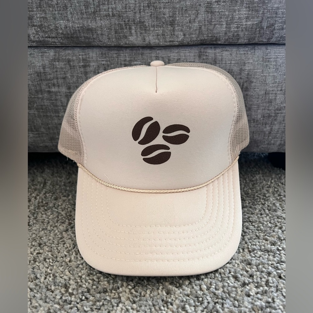Beige Trucker Hat with Coffee Bean Design